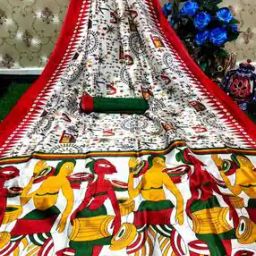 Women Tribal Print Saree with Contrast Border -image-81
