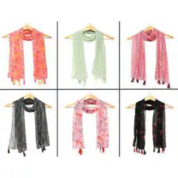 Pack of 6 Women Floral Print Scarves with Tassels-image-23