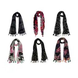 Pack of 6 Women Floral Print Scarves with Tassels-image-77