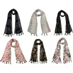 Pack of 6 Women Floral Print Scarves with Tassels-image-76
