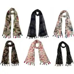 Pack of 6 Women Floral Print Scarves with Tassels-image-74
