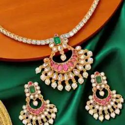 Jewellery American Diamond & Kemp Stone Necklace Set-image-4