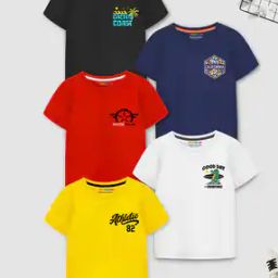Boys Pack of 5 Typographic Print Regular Fit T-Shirts-2