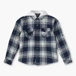 Boys Colourblock Slim Fit Cotton Shirt with Removeable Hood-image-57