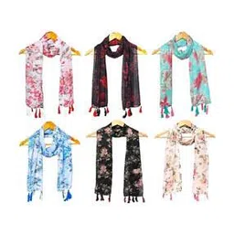 Pack of 6 Women Floral Print Scarves with Tassels-picture-11