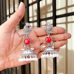 Pack Of 2 Silver-Plated Pearl-Beaded Danglers Earrings-image-4