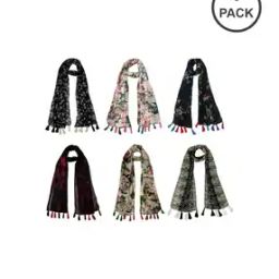 Pack of 6 Floral Print Scarves-image-6