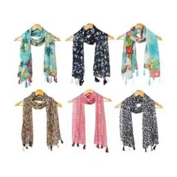 Pack of 6 Women Floral Print Scarves with Tassels-30