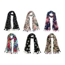 Pack of 6 Women Floral Print Scarves with Tassels-image-90