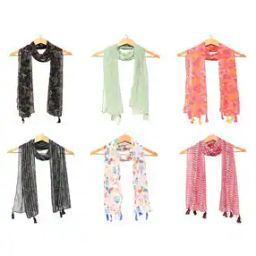 Pack of 6 Women Floral Print Scarfs with Tassels-image-92