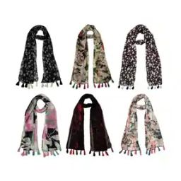 Pack of 6 Women Floral Print Scarfs with Tassels-image-86