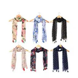 Pack of 6 Women Floral Print Scarfs with Tassels-image-58