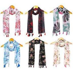 Pack of 6 Women Floral Print Scarfs with Tassels-image-80