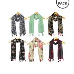 Pack of 6 Women Floral Print Scarves with Tassels-image-75