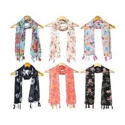 Pack of 6 Women Floral Print Scarfs with Tassels-33