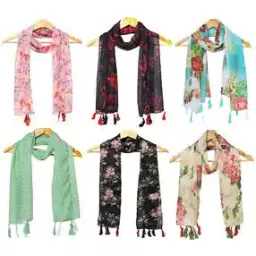 Pack of 6 Women Floral Print Scarfs with Tassels-picture-39