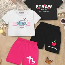 Pack of 2 Girls Typographic Print Crop Top with Shorts-1