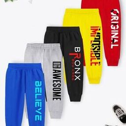 Pack Of 5 Typographic Pyjamas with Elastic Waist-image-85