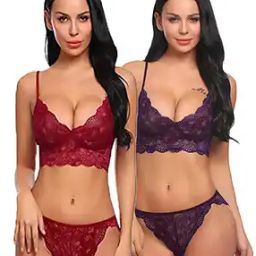 Women Pack of 2 Lace Bras & Panties Set-image-79