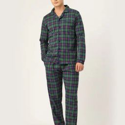 nite flite Men Checked Button-Front Shirt & Pyjamas Set image 1