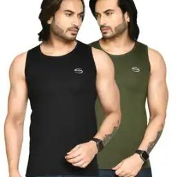 Pack of 2 Men Logo Print Sleeveless Vests-picture-3