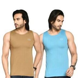 Pack of 2 Men Logo Print Sleeveless Vests-image-74