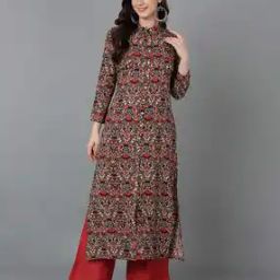 Printed Straight Kurti with Button Closure-image-49