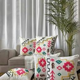 Set of 5 Embroidered Cushion Covers with Tassels-image-98
