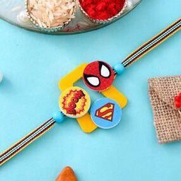 Superman & Spiderman Rakhi with Roli Chawal Greeting Card-image-19