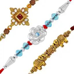 CO1000158 Pack of 3 Floral Design Rakhi Bracelets-image-5