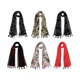 Women Pack of 6 Floral Print Scarves with Tassels-image-2