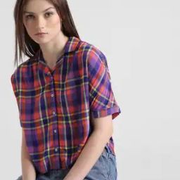 Checked Shirt with Lapel Collar-image-32