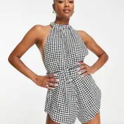 Women Houndstooth Patterned Playsuit-picture-18