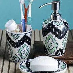 vareesha Ceramic Soap Dispenser with Soap Dish & Tumbler-picture-1