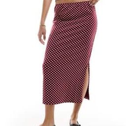 Women Polka Dot Column Midi Skirt-image-5