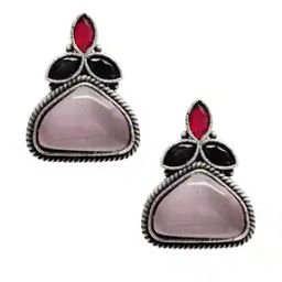 Women Oxidised Stone-Studded Stud Earrings-12