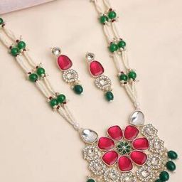 Stone-Studded Necklace & Earrings Set-picture-15