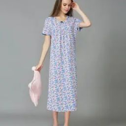 Round-Neck & Pleated Front Lounge Night Gown-picture-12