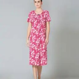 Round-Neck & Pleated Front Lounge Night Gown-image-17