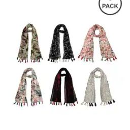 Pack of 6 Women Floral Print Scarf with Tasselled Border-image-91