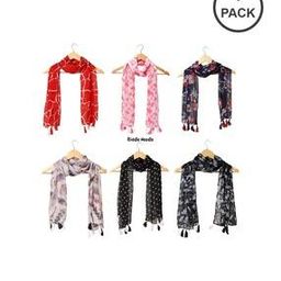 Pack of 6 Women Floral Print Scarf with Tasselled Border-image-96