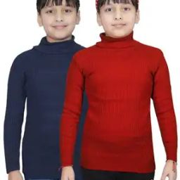 Pack of 2 Girl Ribbed High-Neck Pullovers-image-112