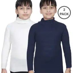 Pack of 2 Girl Ribbed High-Neck Pullovers-image-108