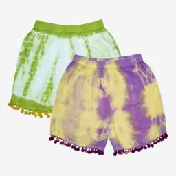 Pack of 2 Tie & Dye Hot Pants with Pom-Poms-image-59