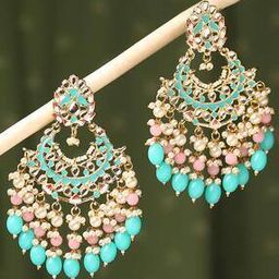 Stone-Studded Pearl Dangler Earrings-image-45