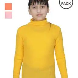 Girls Pack of 3 Ribbed High-Neck Pullovers-53