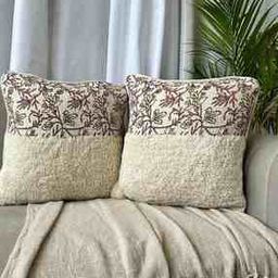 Set of 2 Embroidered Cushion Covers 16" x 16" -image-47