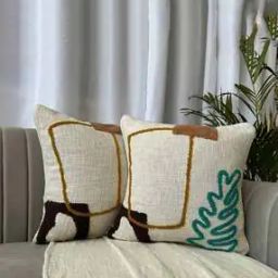 Set of 2 Embroidered Cushion Covers 16" x 16" -image-63