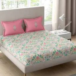 144 TC Celestine Floral Print Double Cotton Bedsheet with Pillow Covers-image-43