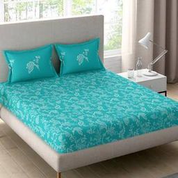 144 TC Celestine Floral Print Double Cotton Bedsheet with Pillow Covers-34